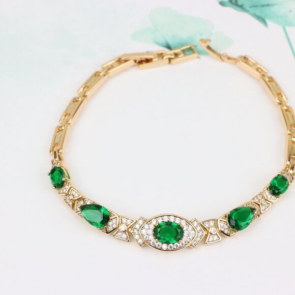 Rose Gold Bracelet with Green Stones, XPBL0678 - Picture 3 of 12